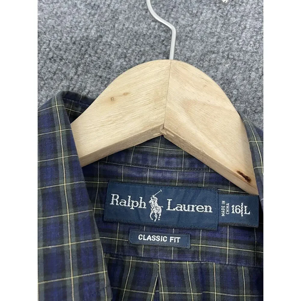 Polo Ralph Lauren Shirt Mens Large Blue Plaid Button Up Green Checks N3